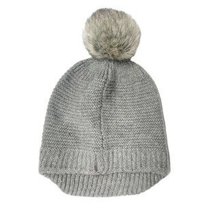 Surell Women's Grey Knit Winter Hat Cap Beanie Faux Fur Pompom Brim OS